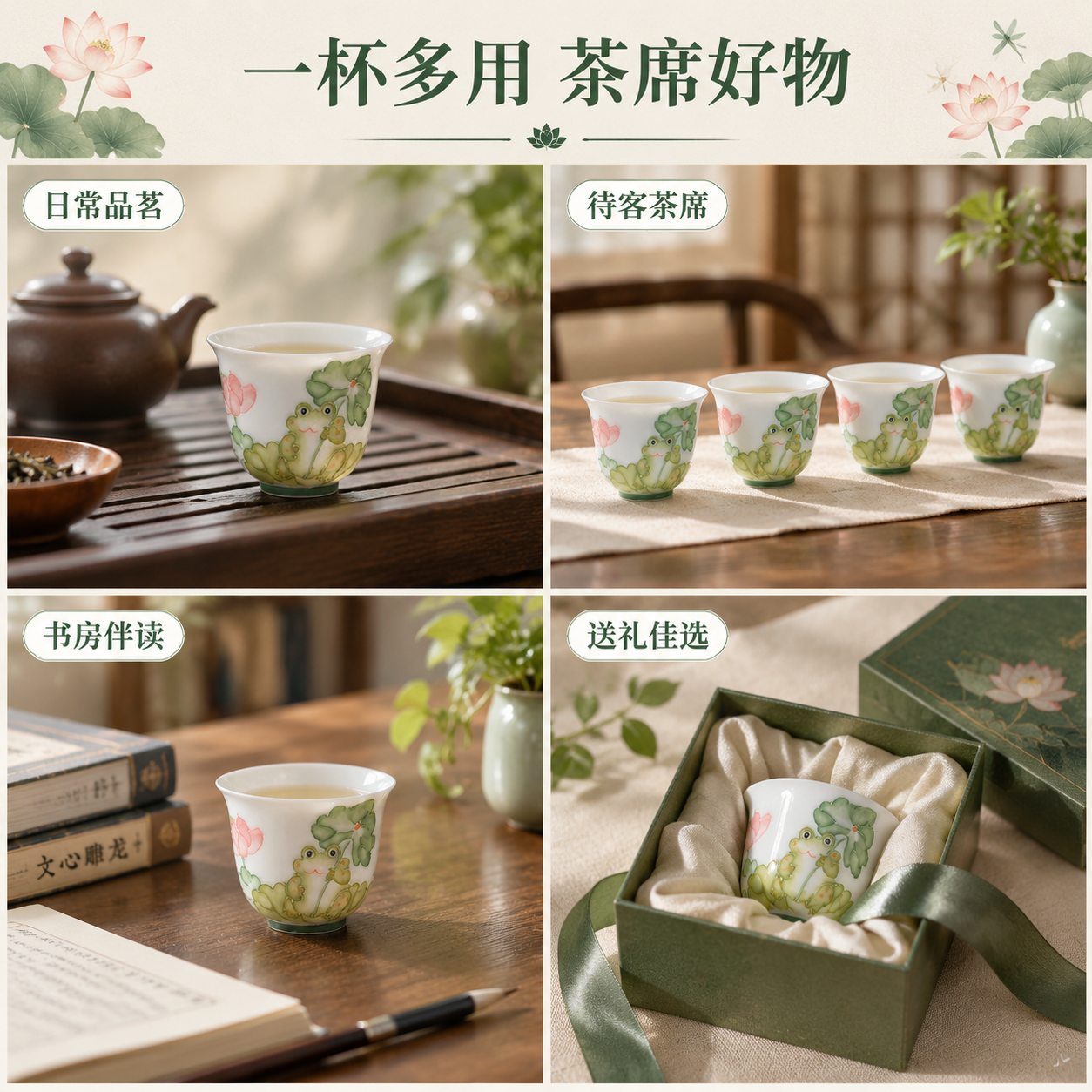 [主图-6] 手绘青蛙荷花小茶杯 多场景适用与茶席搭配 [统一… - 图片创意预览