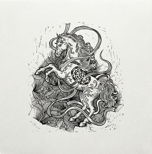 请把马提取出来，并且变成版画线条「图片1」预览效果