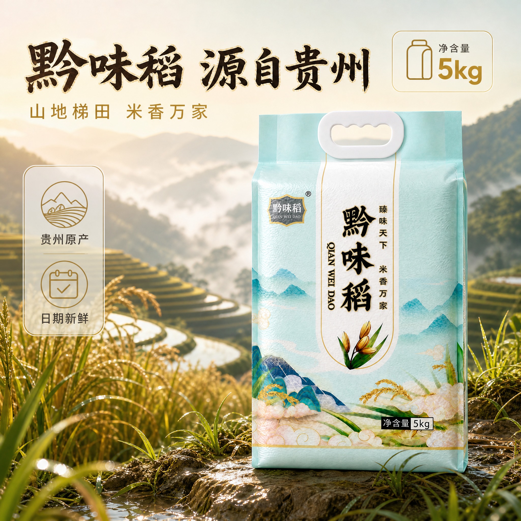 【主图-2】商品名称「黔味稻 5kg 大米」+ 产地溯源任务：… - 图片创意预览