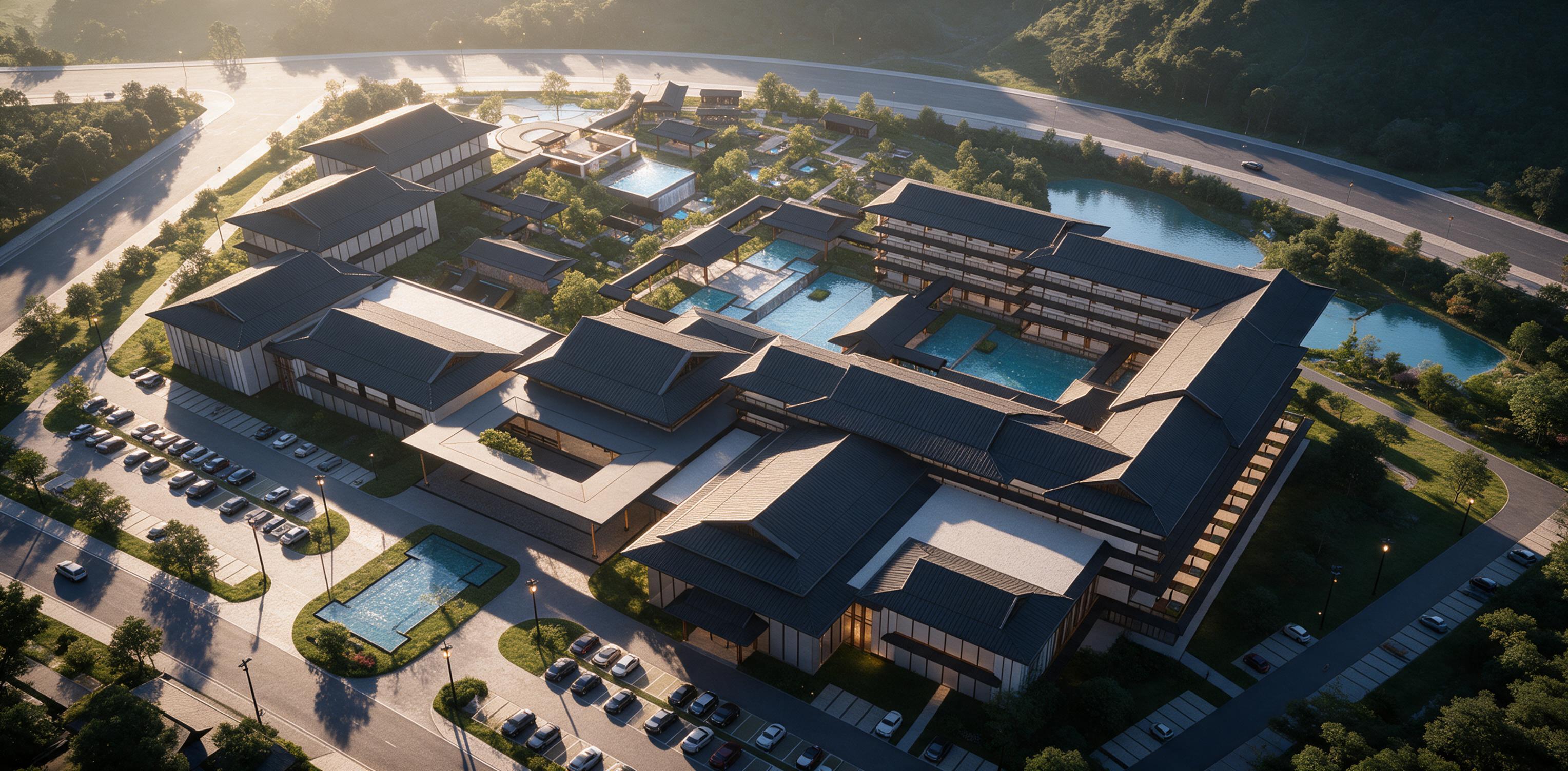 8K 超写实建筑鸟瞰效果图，Octane 渲染，高空鸟瞰俯视视… - 图片创意预览