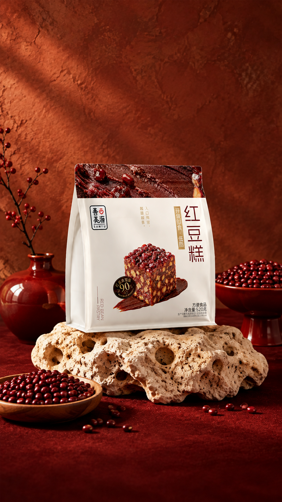 红豆糕包装袋，严格参照上传产品图，完整保留所有可见组件、部件、… - 图片创意预览