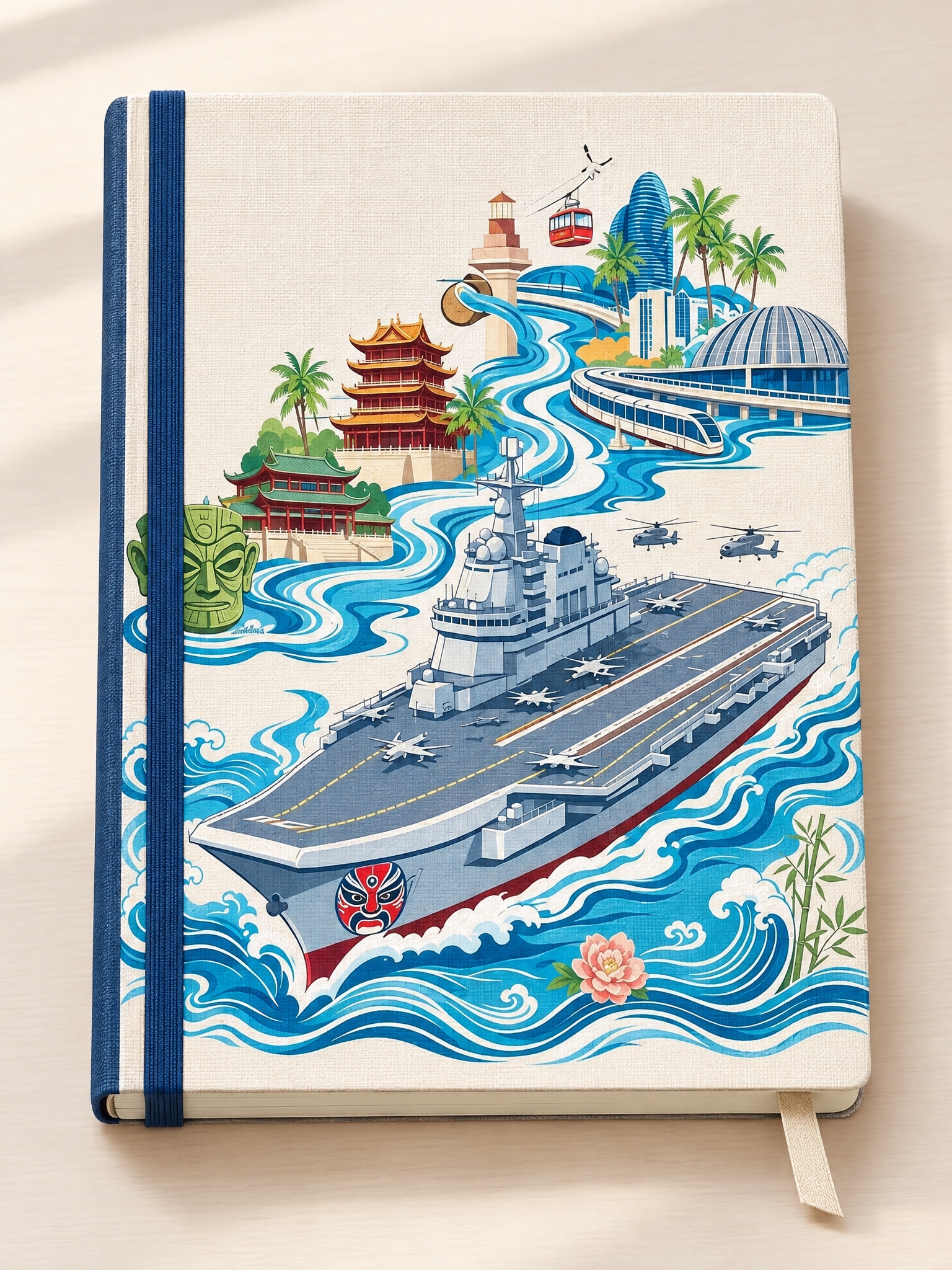 将这张插画作为主图案，印在一本竖版硬壳笔记本的封面上。笔记本为… - 图片创意预览