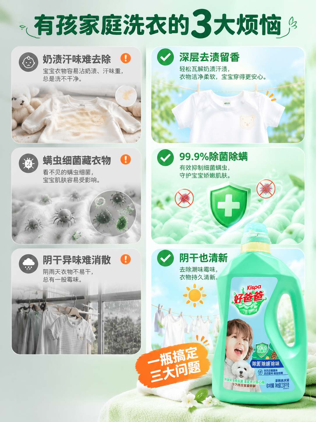 [商品] 使用【图1】好爸爸亲肤除菌洗衣液单瓶（取左侧瓶）；保… - 图片创意预览