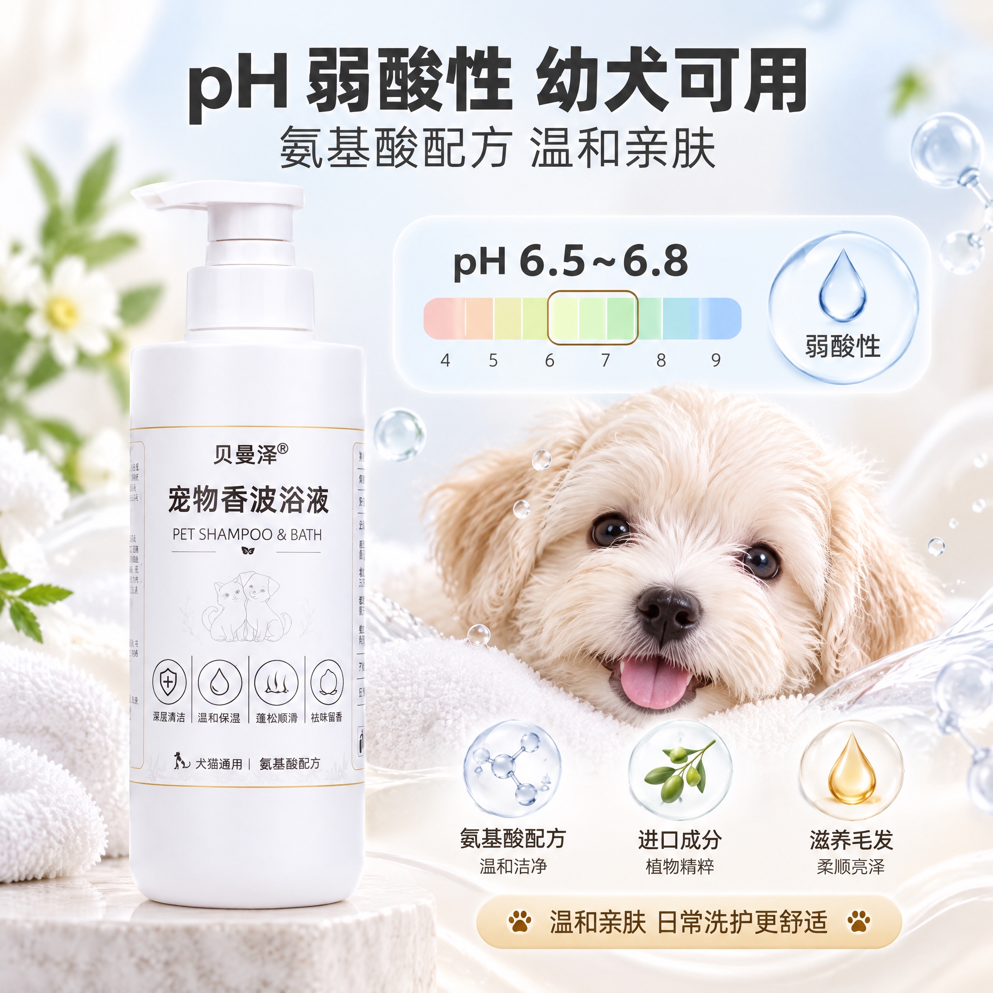 当前项目品类为狗狗沐浴露。画面上方固定核心标题区，主标题为“p… - 图片创意预览