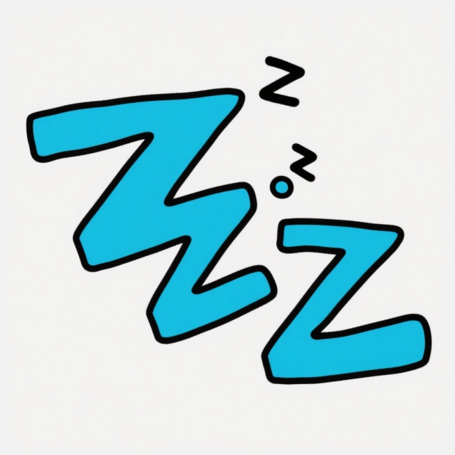 白色背景上，由三个逐渐变大的“Z”形符号和两个小圆点组成的卡通风格睡眠符号，采用鲜艳的天蓝色粗线条绘制，线条边缘带有轻微的圆角处理，整体呈现出轻松活泼的手绘质感，符号排列从左下到右上呈上升趋势，保持简洁明快的视觉效果。预览效果