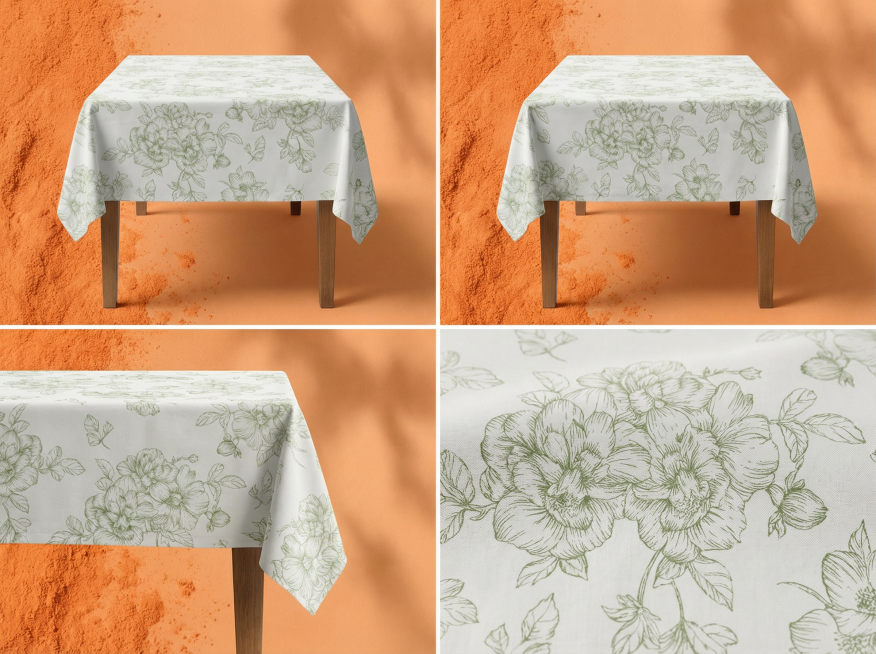 根据图片，输出正面/背面/侧面三视图和产品特写，四宫格排版，橘色粉末纹理背景，自然光影预览效果