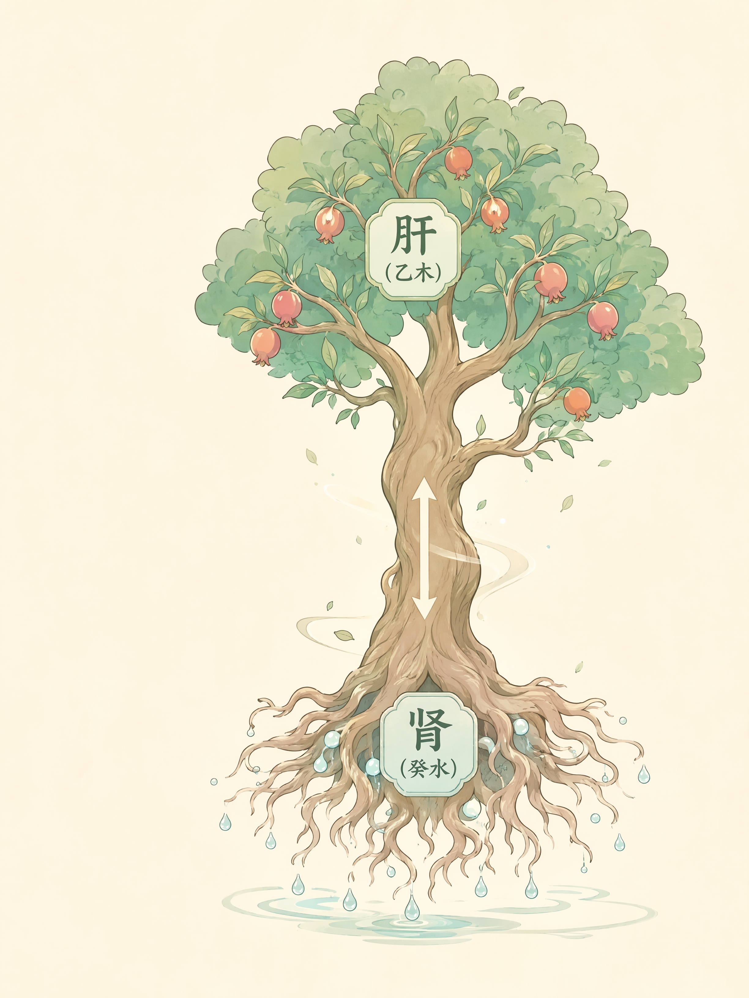 Q版国风卡通大树插画，扁平干净风格，竹青、浅褐配色，淡米白背景… - 图片创意预览