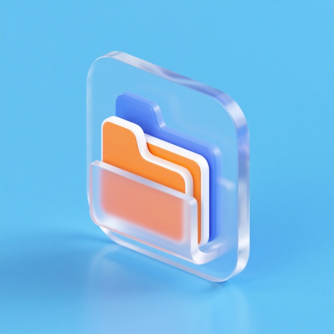 生成一个极简文件夹的icon，浮雕感，系列感，风格统一，高级感，简约，橘白蓝配色，最佳画质，创意，彩色，高级，半透明，预览效果