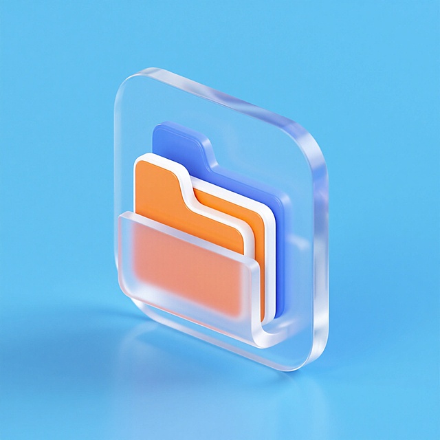 科技感十足的软3D风设计，玻璃质感文件夹图标，色彩鲜明，简约现代。