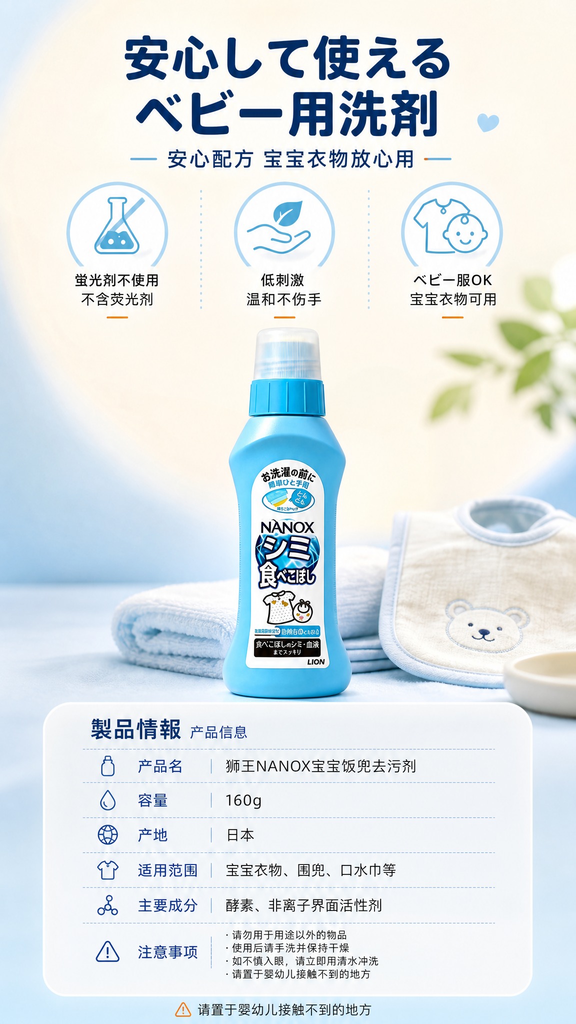 [商品] 使用【图3】浅蓝色狮王NANOX宝宝饭兜去污清洗剂；… - 图片创意预览