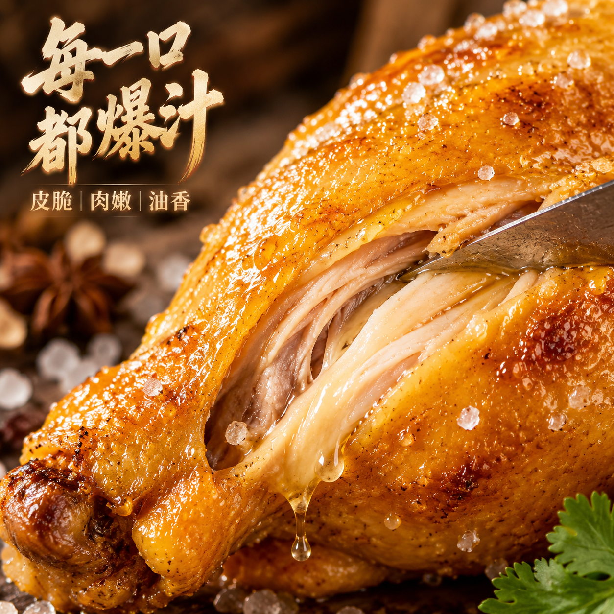 [主图-3] 古法盐焗整鸡细节微距图，种草级质感展示。 [统一… - 图片创意预览