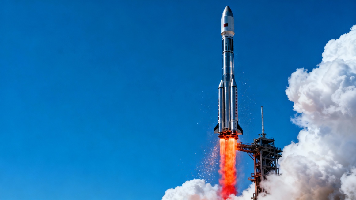 生成一个16:9的商业火箭发射图片，主要元素集中在右边预览效果