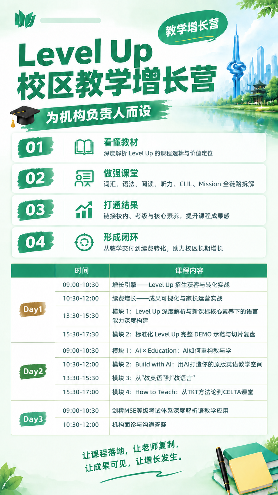 基于参考海报（图1）的版式和绿白清新风格，将课程时间安排的空白… - 图片创意预览