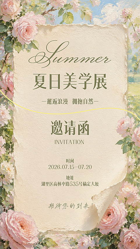 企业展览活动夏季繁花花艺展邀请函手机海报