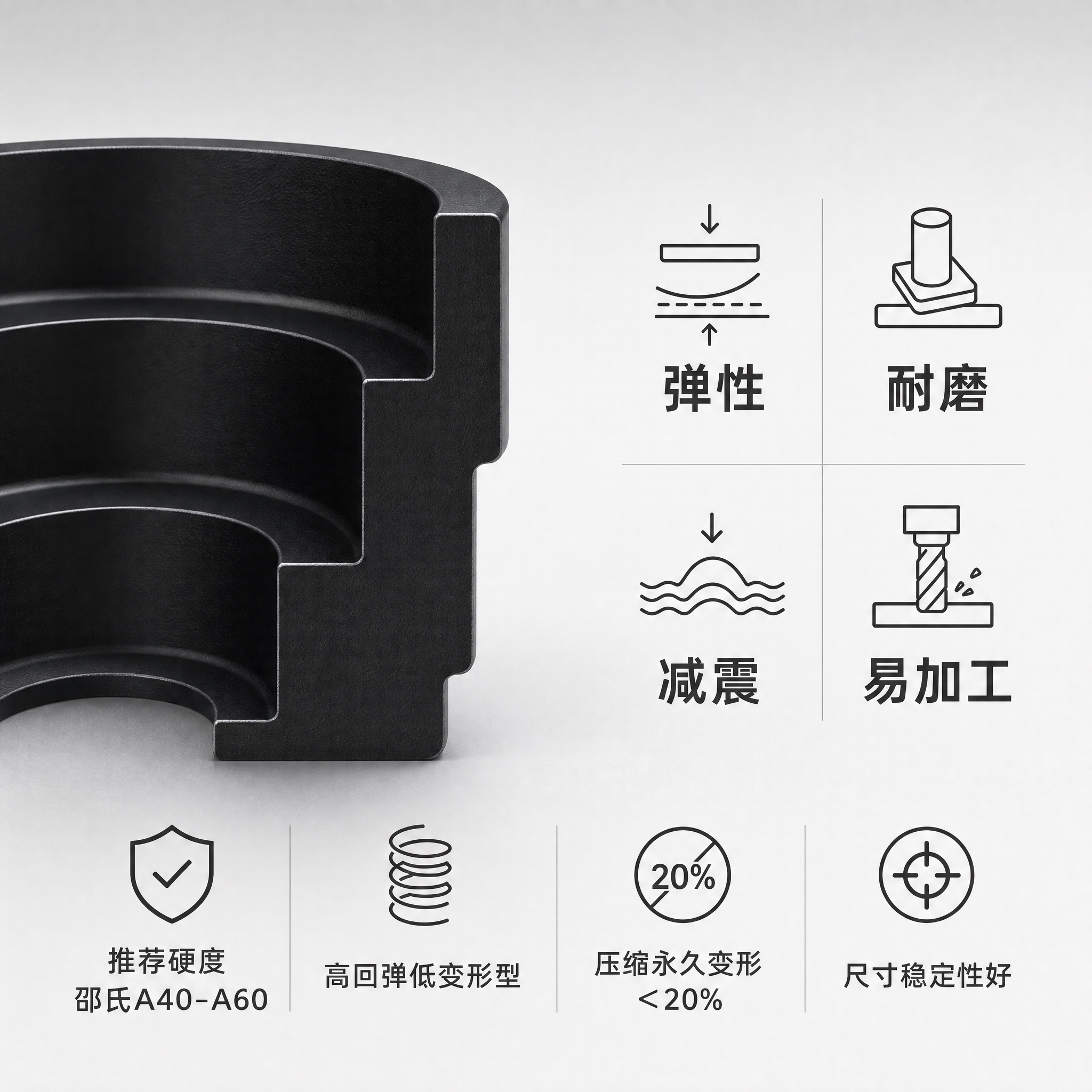 [主图-3] 材质卖点图，极简科技风，突出实心黑PU的四大核心… - 图片创意预览