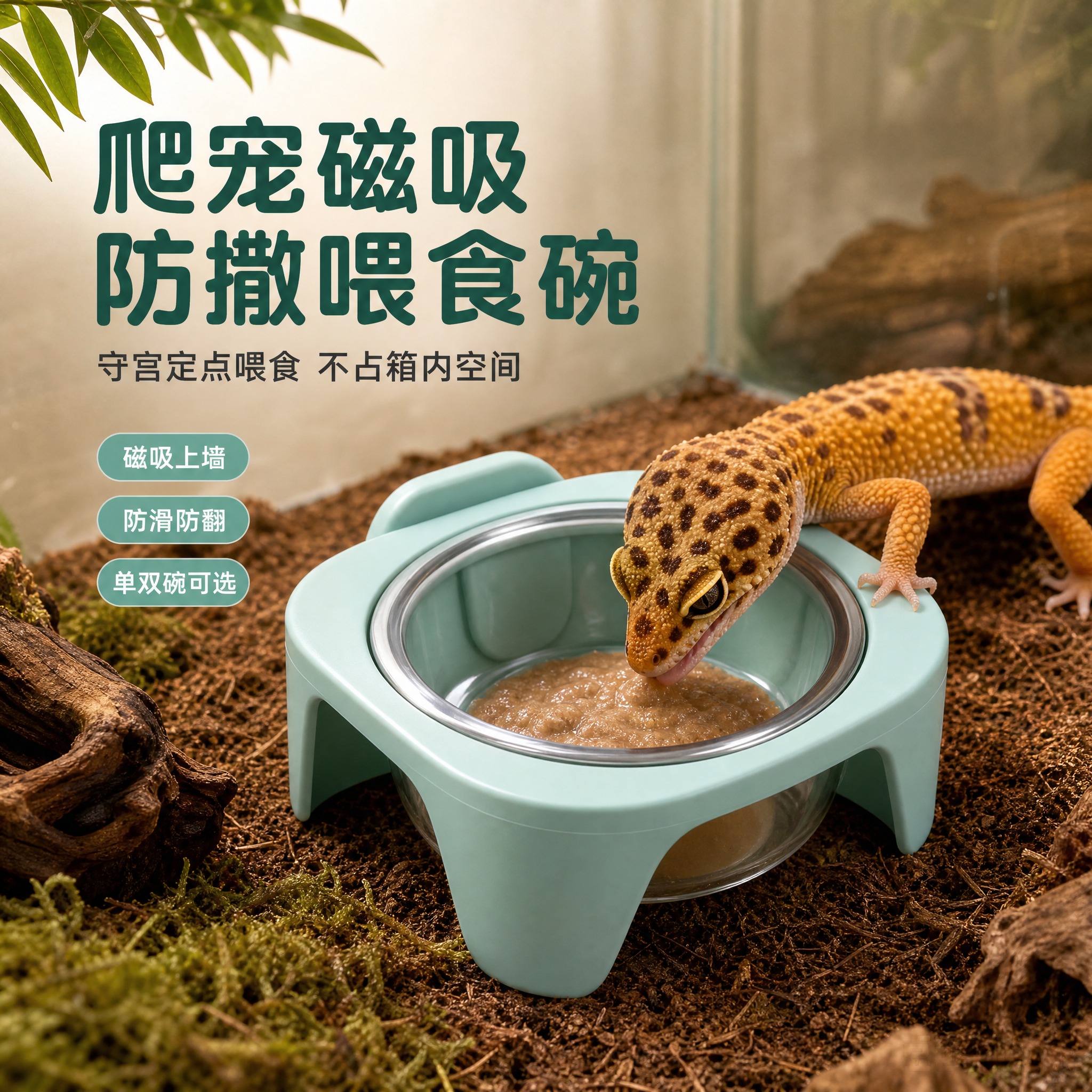 [单张主图] 爬宠磁吸防撒喂食碗京东1:1主图，高级氛围感路线… - 图片创意预览