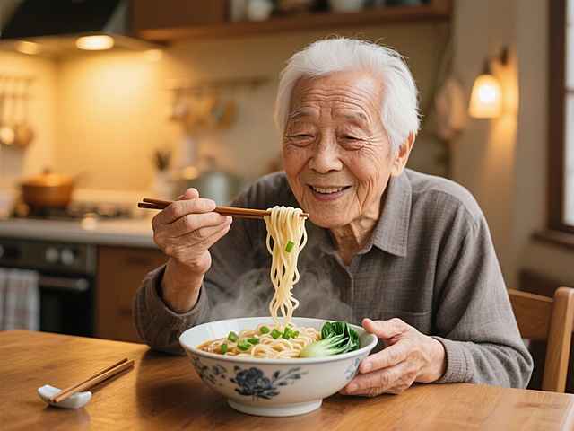 老人吃面条