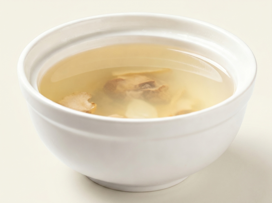将这张药膳汤图片的透明背景替换为纯净米白色背景，保持药膳汤主体不变，高清晰度，4:3比例预览效果