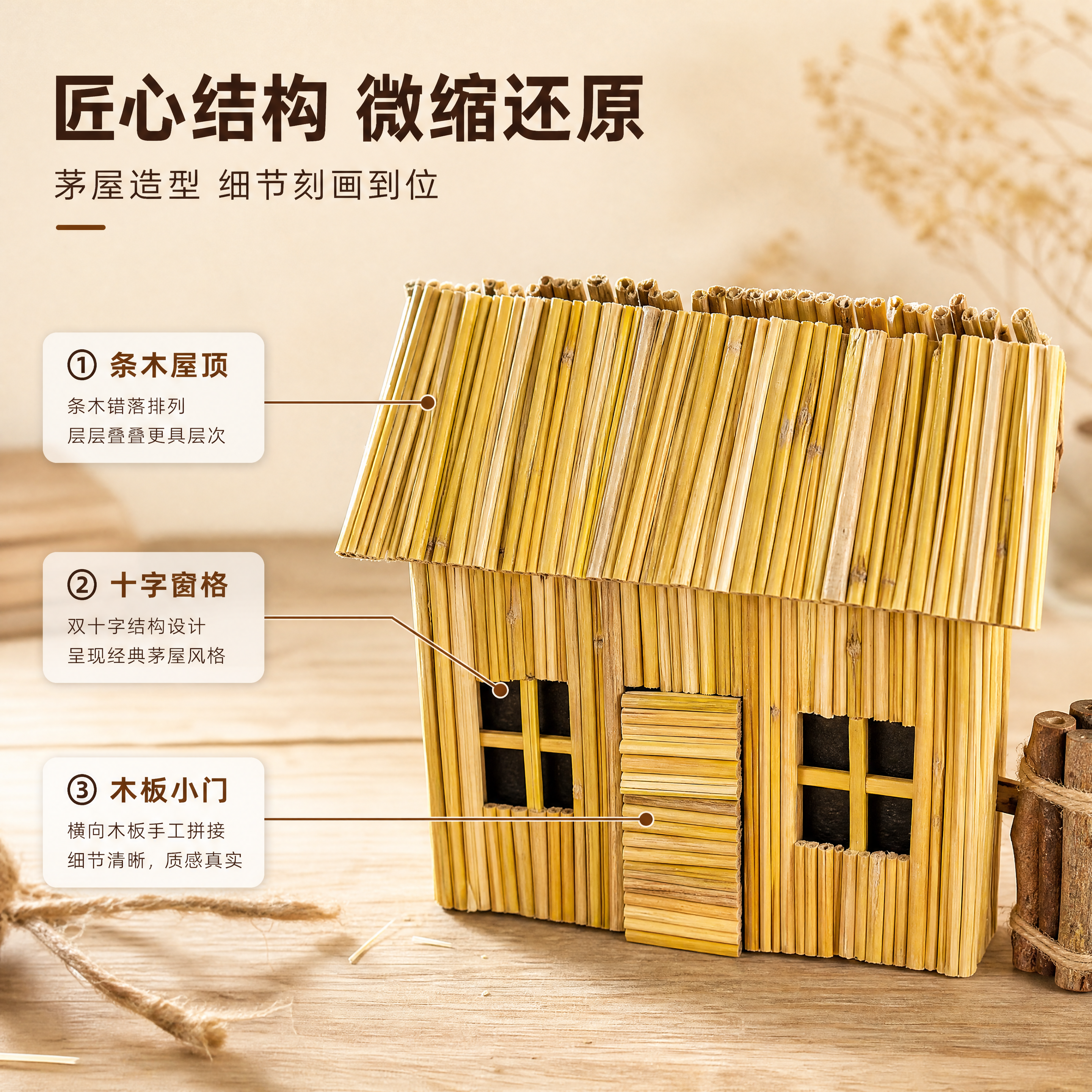 [商品] 使用【图1】迷你茅屋文创摆件；保留茅屋屋顶条木排列、… - 图片创意预览