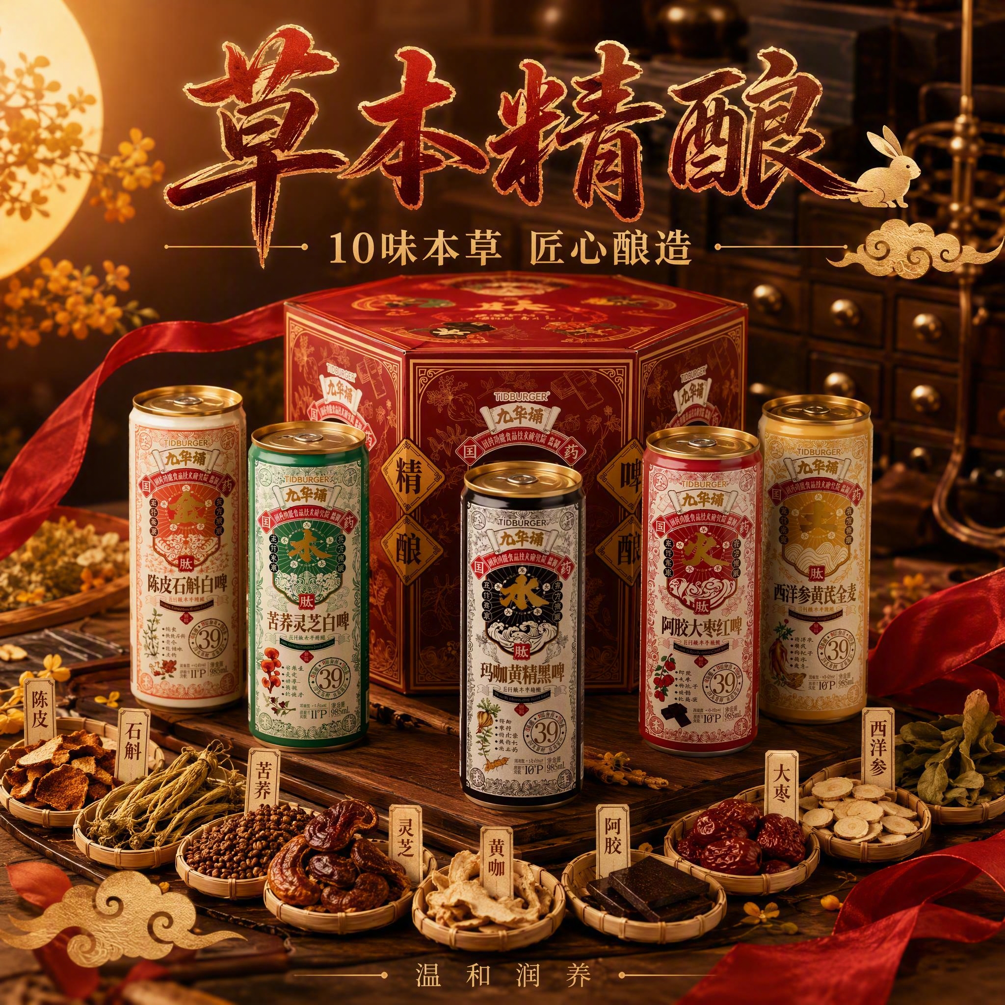 [主图-3] 草本精酿，五瓶甄选礼盒，草本精酿品质主题。 [统… - 图片创意预览