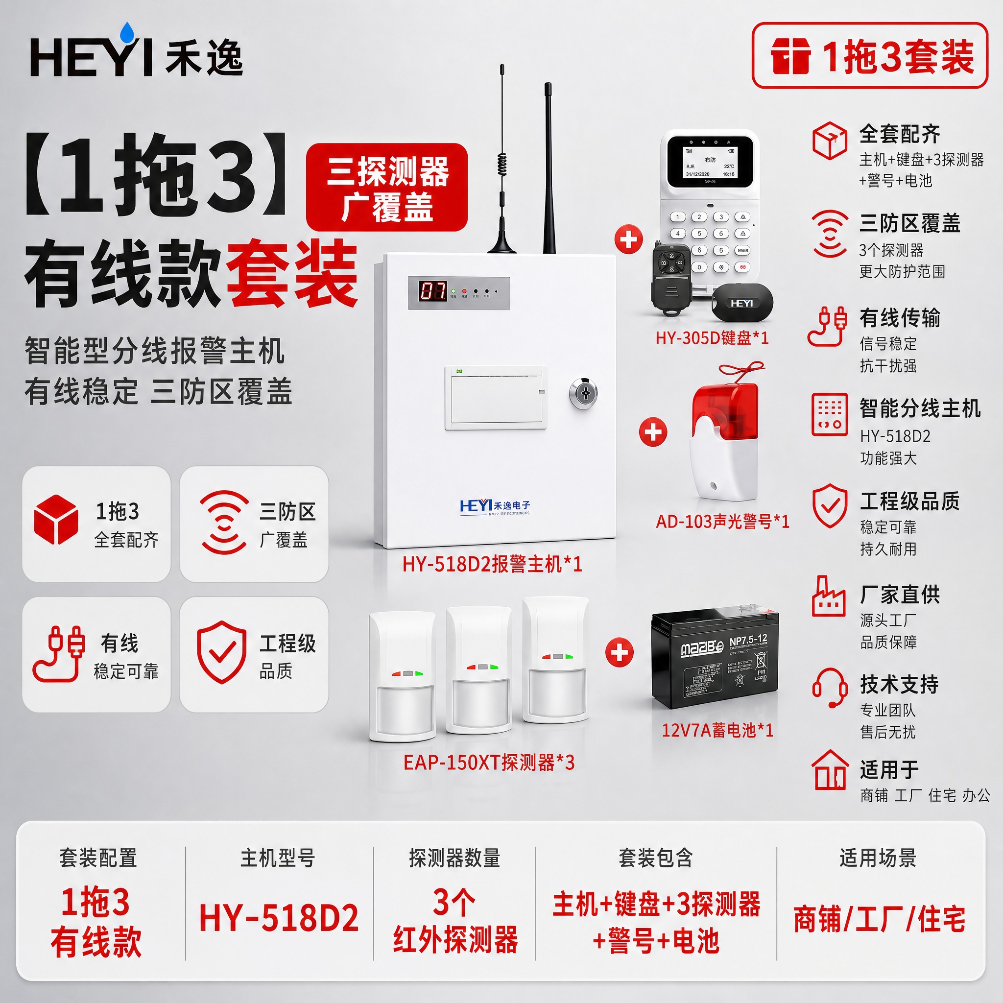 [主图-1] 首图点击率，主题：【1拖3】有线款套装 智能型分… - 图片创意预览