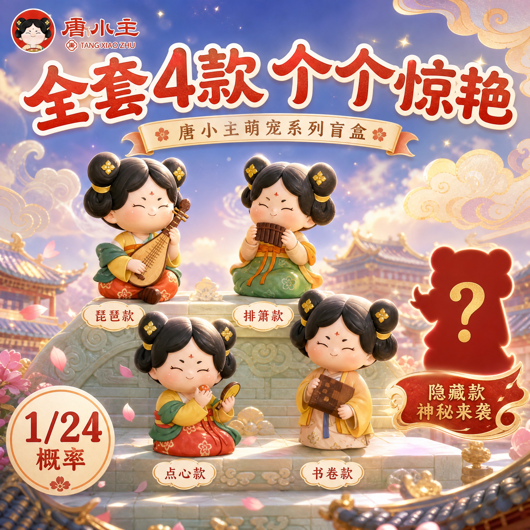[主图-2] 款式展示图，展示唐小主盲盒全部4款常规款式+隐藏… - 图片创意预览