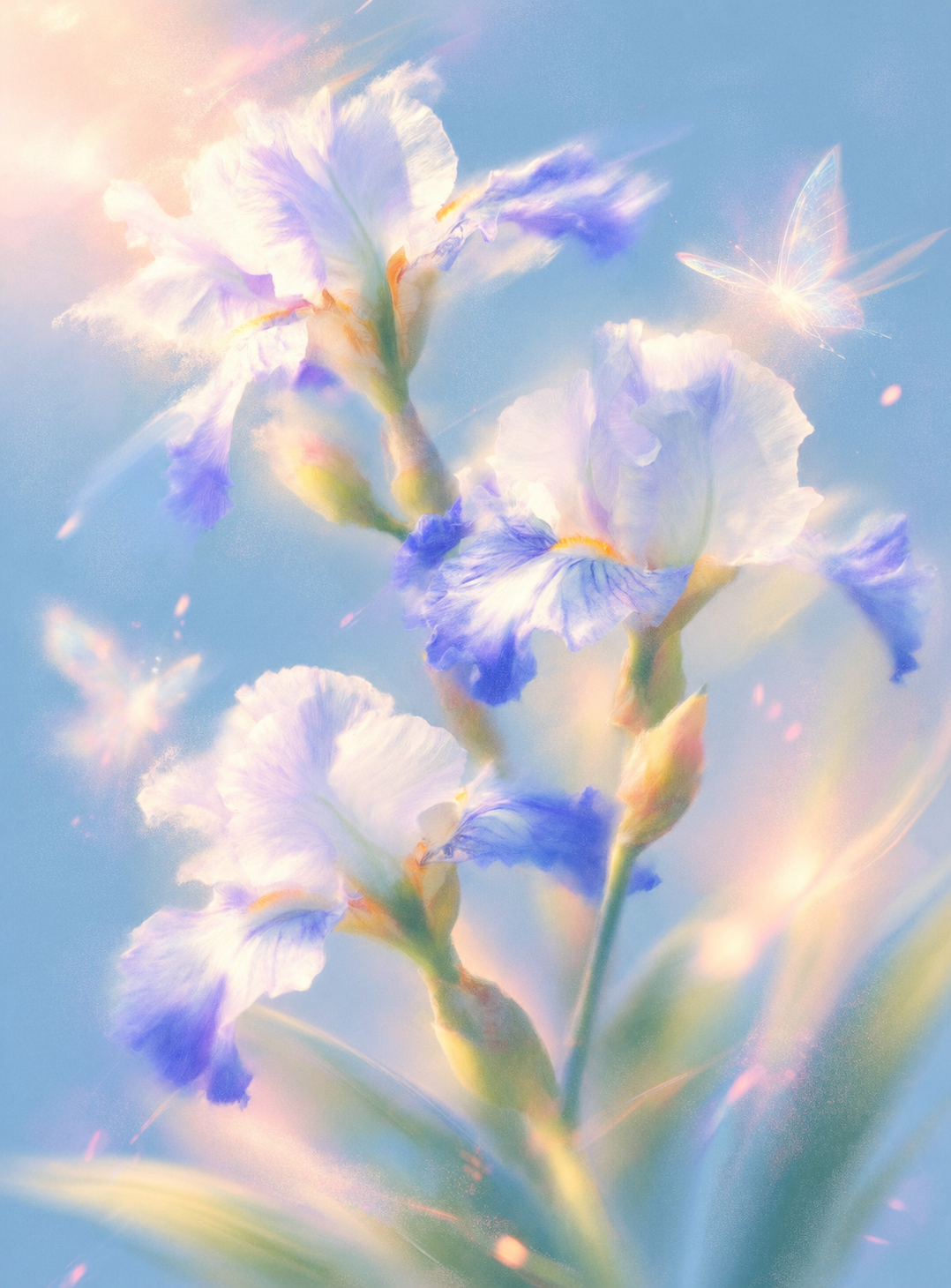 基于参考图中的鸢尾花形态，重绘为极简插画风格，虚实结合，模糊泛… - 图片创意预览