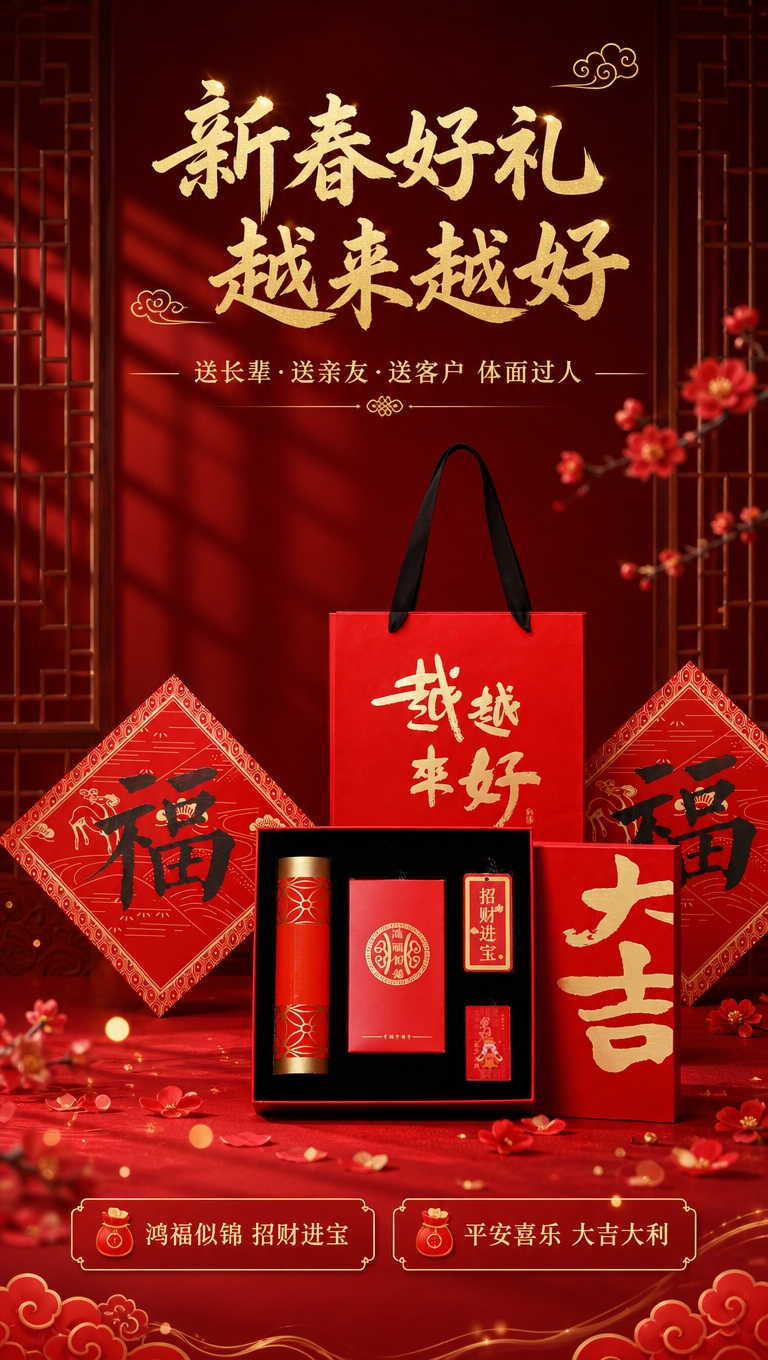 [商品] 使用【图1】礼盒全家福；保留红色礼盒、黑色手提袋、福… - 图片创意预览