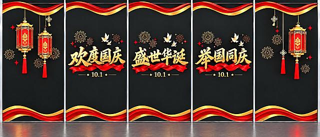 严格保持原图所有内容、构图、元素、颜色、风格完全不变，仅提升为5米长的超高清大幅面尺寸，强化所有细节的清晰度和锐利度，灯笼花纹、文字笔画、飘带纹理、鸽子羽毛、烟花线条等所有细节都更加精致清晰，画质达到大幅面印刷级，整体画面与原图完全一致仅尺寸放大和细节增强