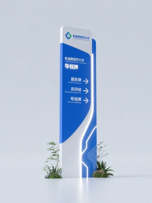 参考原导视牌设计，将画面中所有剩余绿色部分全部修改为蓝色，保持整体布局不变，添加的祥云纹样保留预览效果