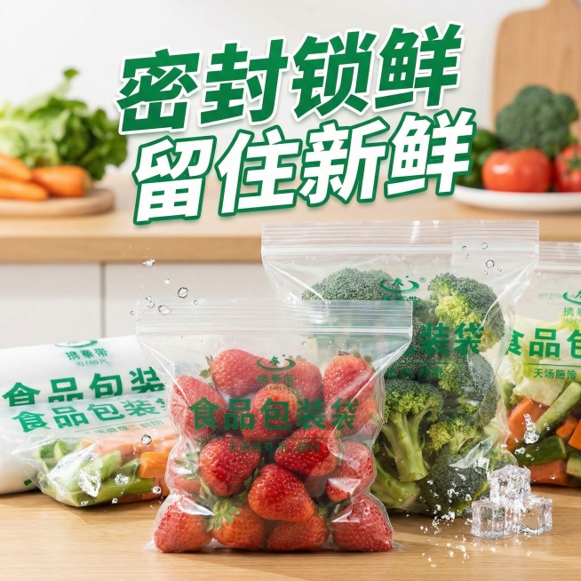 我的产品是食品包装袋，帮我做10张拼多多风格的主图预览效果