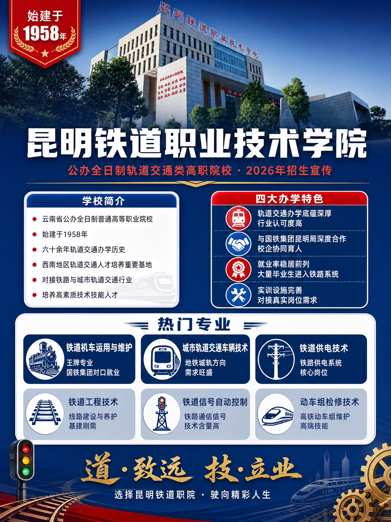 公办铁道类高职院校招生宣传海报，竖版3:4比例，正式大气庄重风… - 图片创意预览