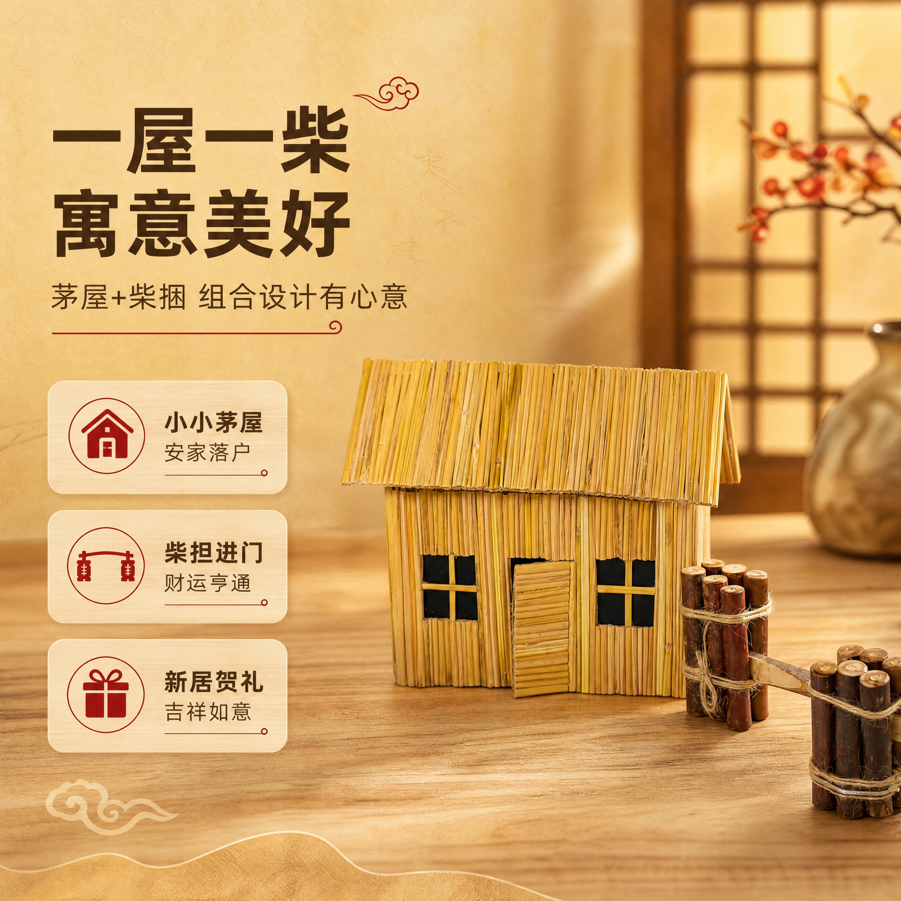 [商品] 使用【图1】迷你茅屋配小捆柴摆件；保留茅屋结构、柴捆… - 图片创意预览