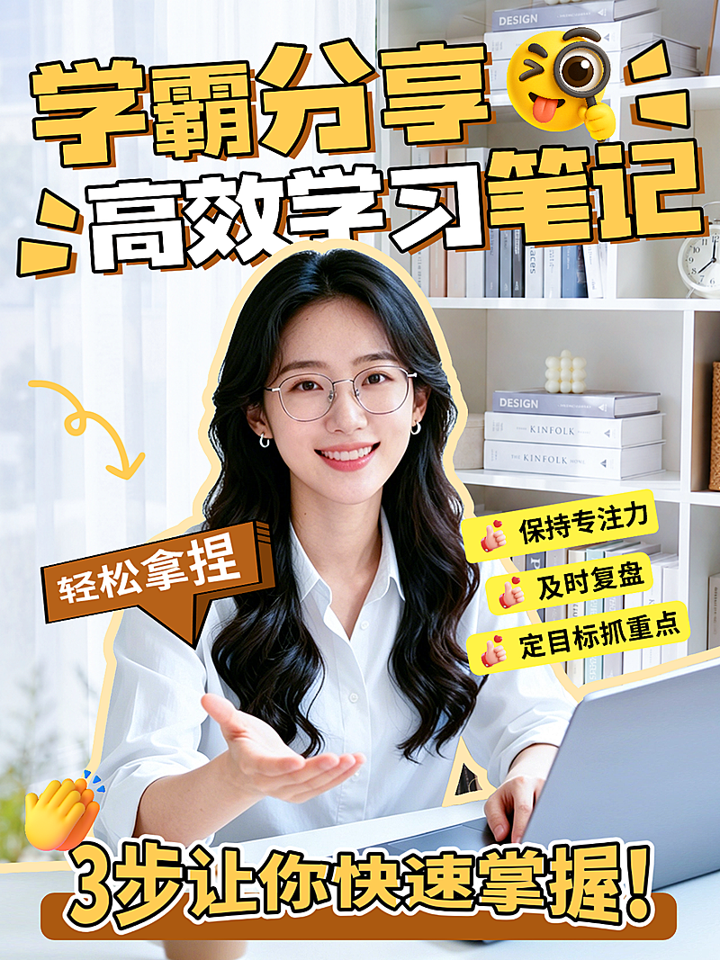 爆款大字趣味表情包学姐考研攻略高效学习分享小红书封面