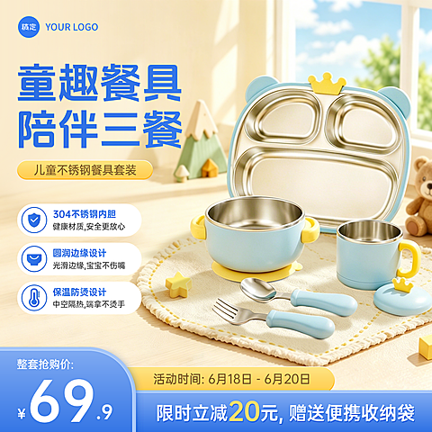儿童餐具卡通餐具母婴电商零售主图直通车