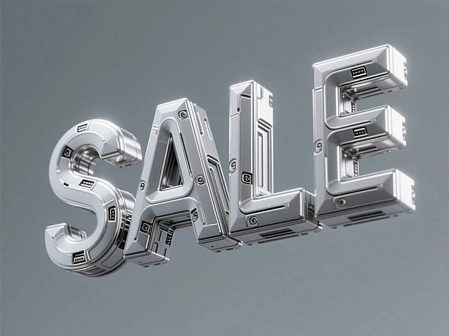 大字“SALE”，复杂的机械质感，悬浮，背景纯色