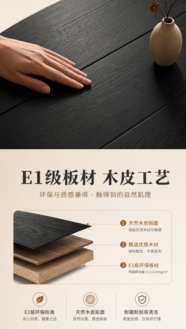 [商品] 使用【图1】黑色异形茶几；保留黑色木纹材质、台面拼接… - 图片创意预览