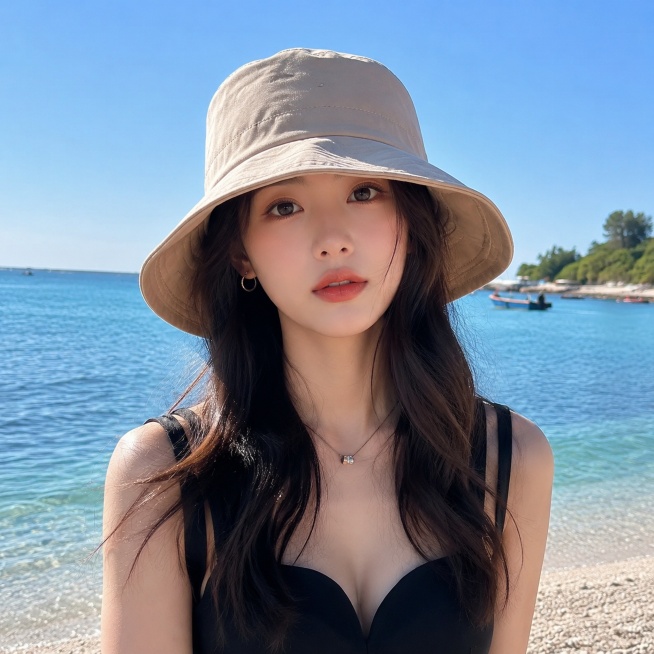 「图片1」，生成1套主图（6张），商品名称是日系双面戴花朵帽子女夏大沿遮脸棉麻渔夫帽遮阳防晒紫外线太阳帽，卖点是外观好看，实用，商品规格如图「图片1」「图片1」，生成的图片中不要出现商标和中文，适配亚预览效果