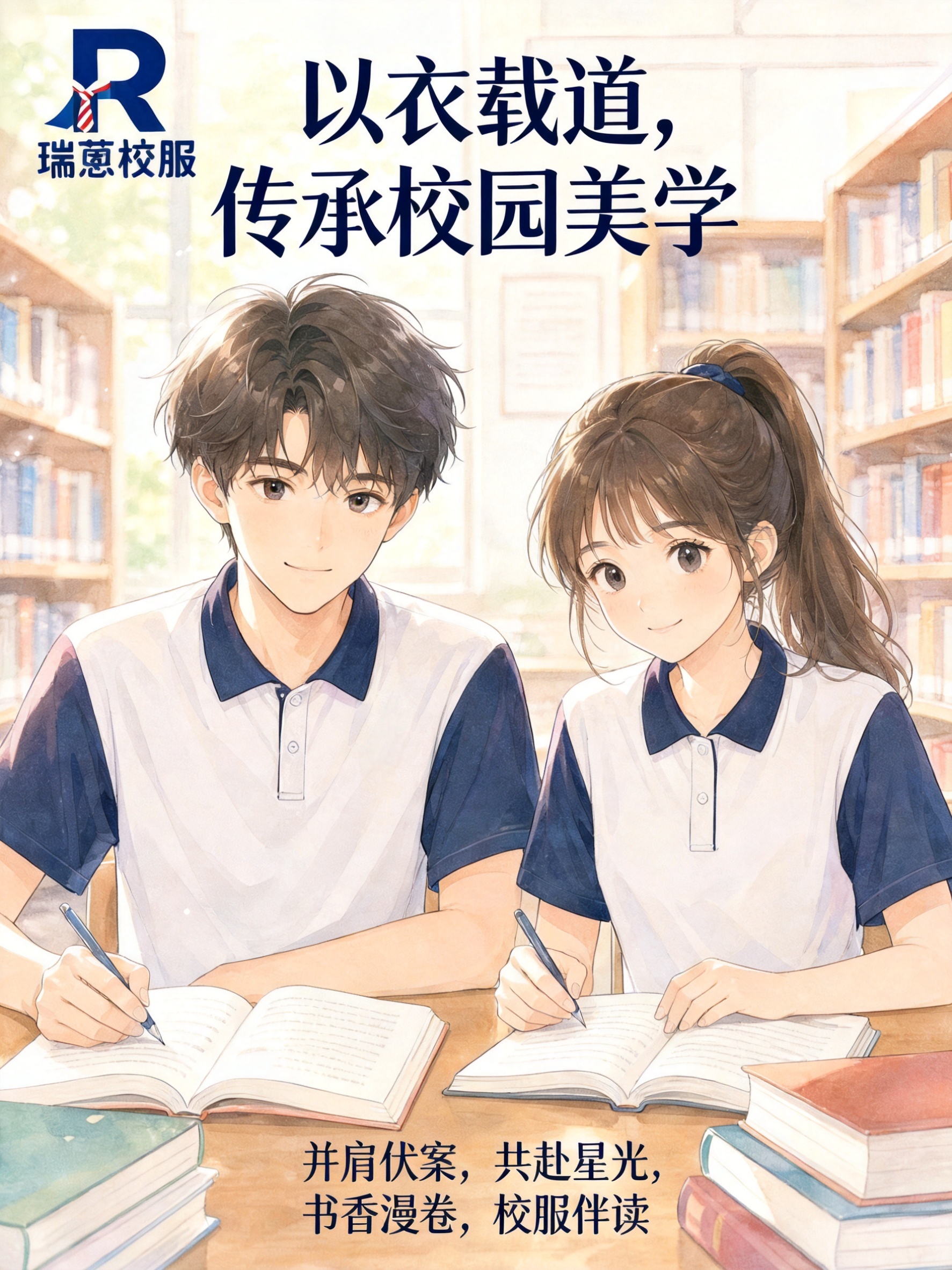 在图片上方添加文字“以衣载道，传承校园美学”，在图片下方添加文… - 图片创意预览