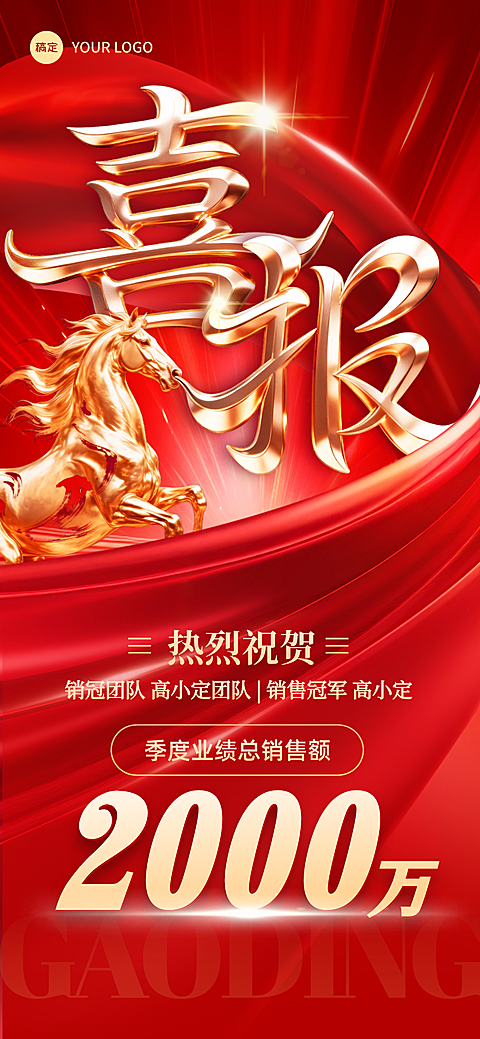 金融保险马年业绩喜报全屏竖版海报