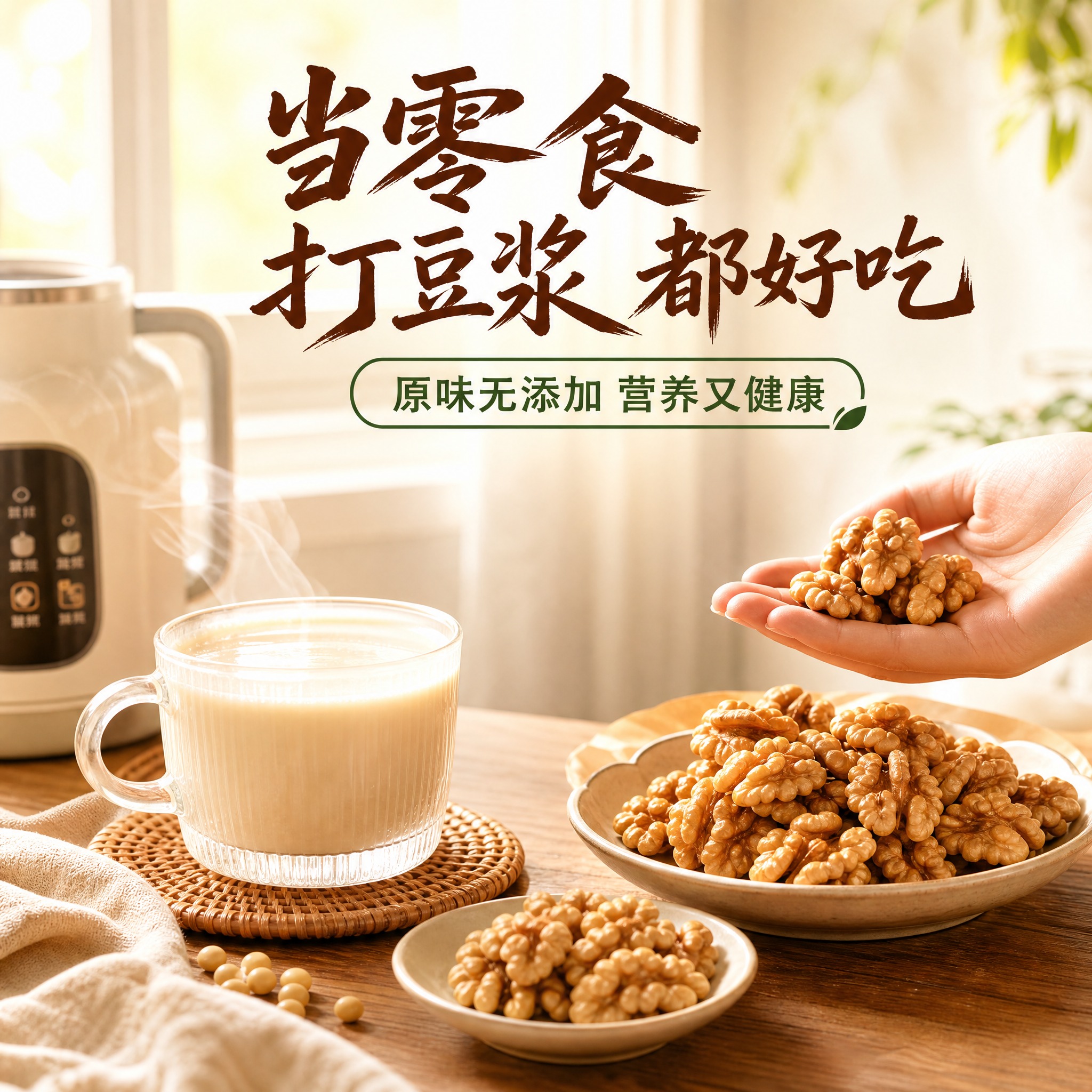 [主图-4 核桃仁使用场景图] 零食+打豆浆双场景 日常食用… - 图片创意预览