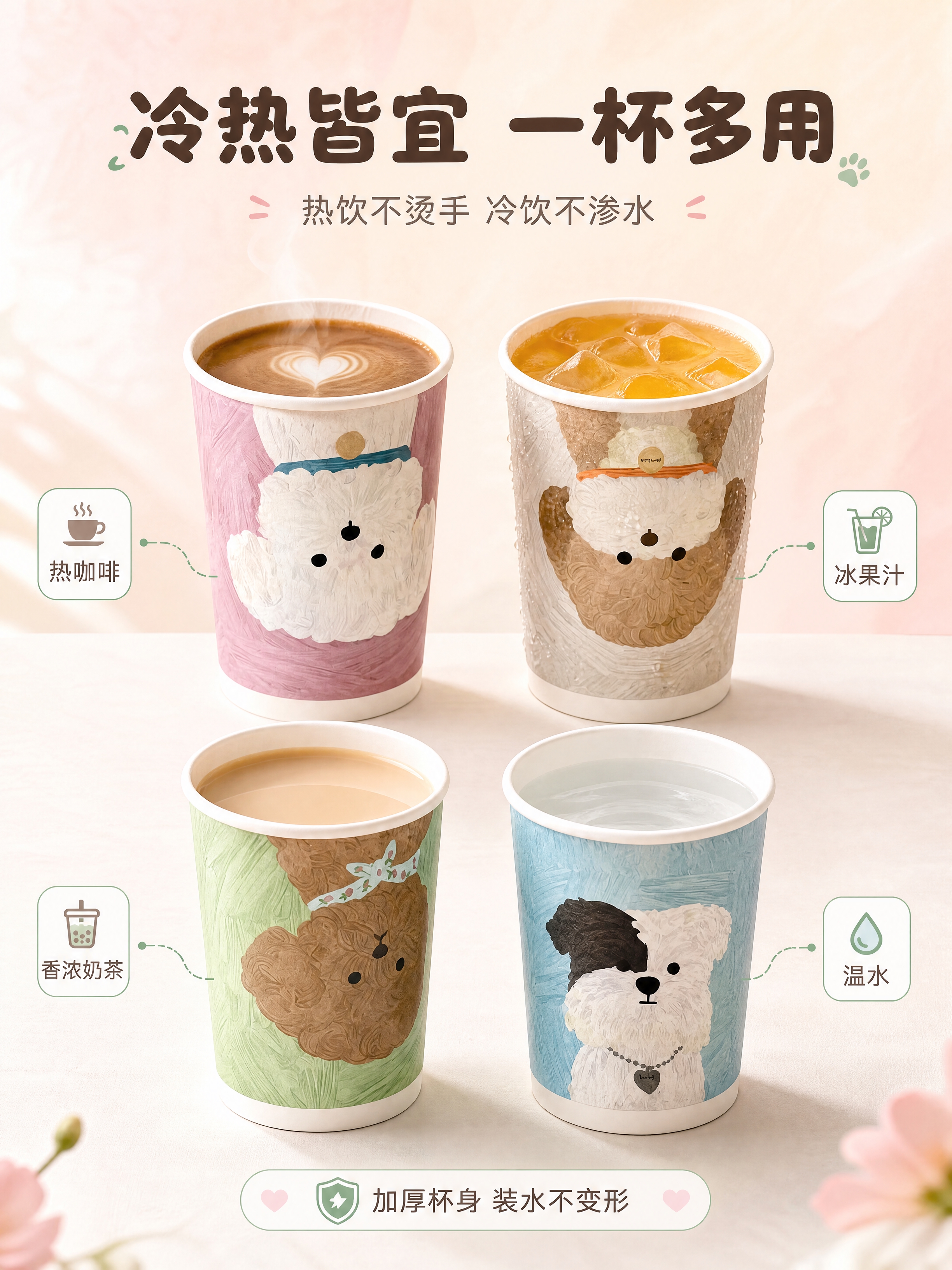 [商品] 使用【图1】油画小狗系列一次性纸杯；保留每款纸杯的小… - 图片创意预览
