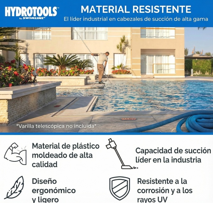 将图片中的英文替换为西班牙语："MATERIAL RESISTENTE
El líder industrial en cabezales de succión de alta gama
*Varill预览效果