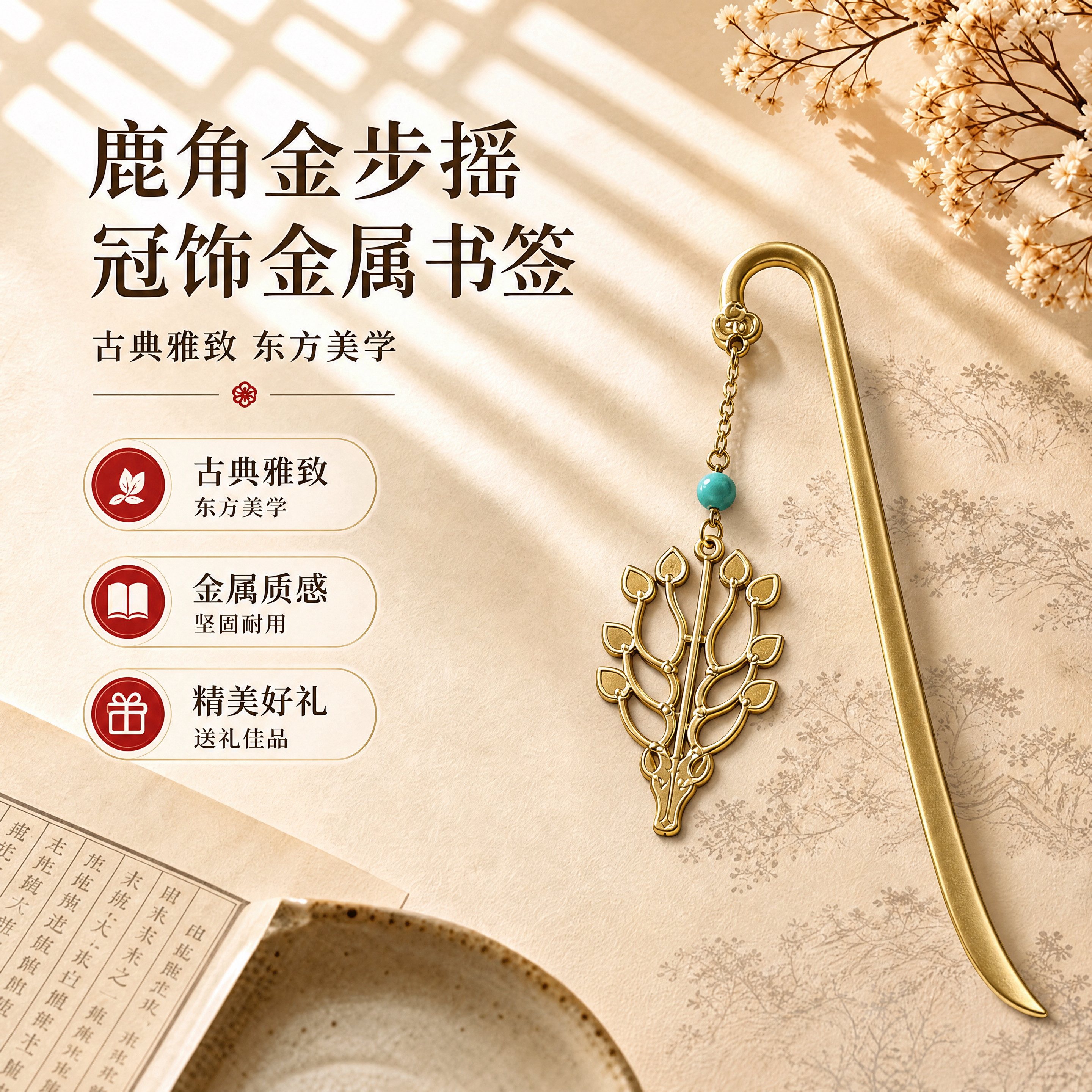 为图中的金属书签增加光影细节，提升金属质感： 1. 书签杆表面… - 图片创意预览