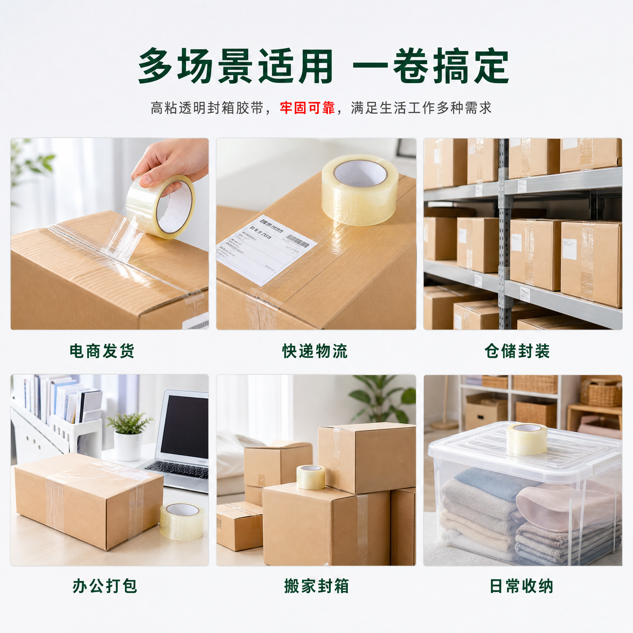 [主图-4] 透明高粘封箱胶带 多场景应用场景展示 六大使用场… - 图片创意预览