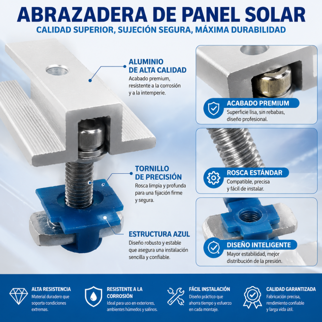 Imagen de detalles para abrazadera de panel solar de aluminio, primer plano para mostrar el acabado预览效果