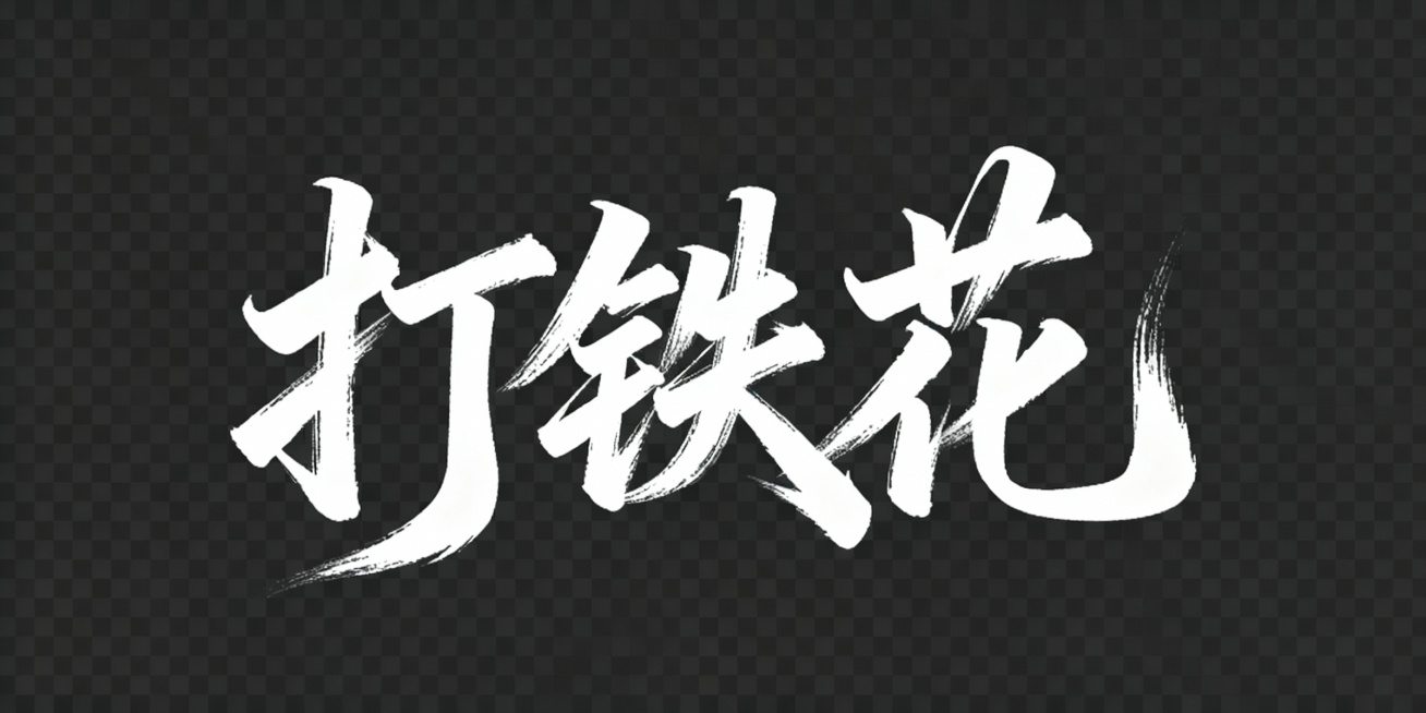 打铁花文字生成，字体为白色，带一点书法的气息预览效果