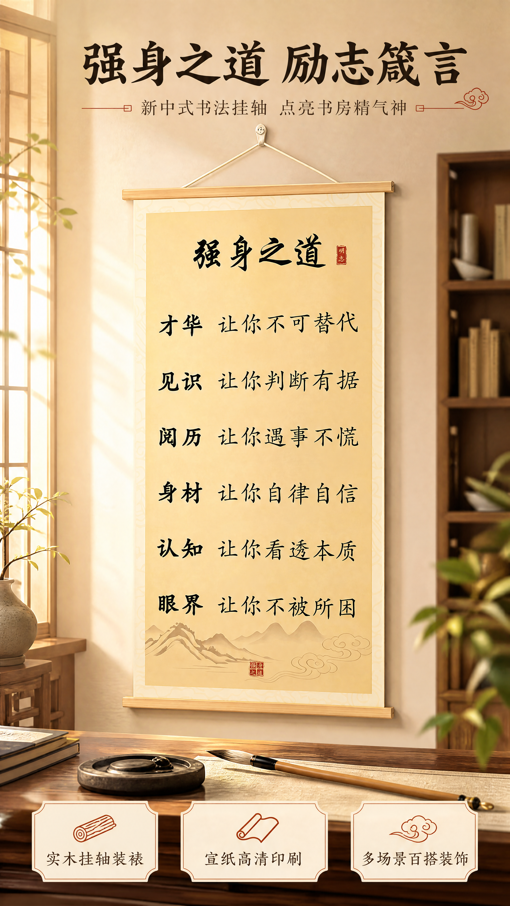 [商品] 使用【图1】强身之道励志书法挂轴；保留挂轴整体结构、… - 图片创意预览
