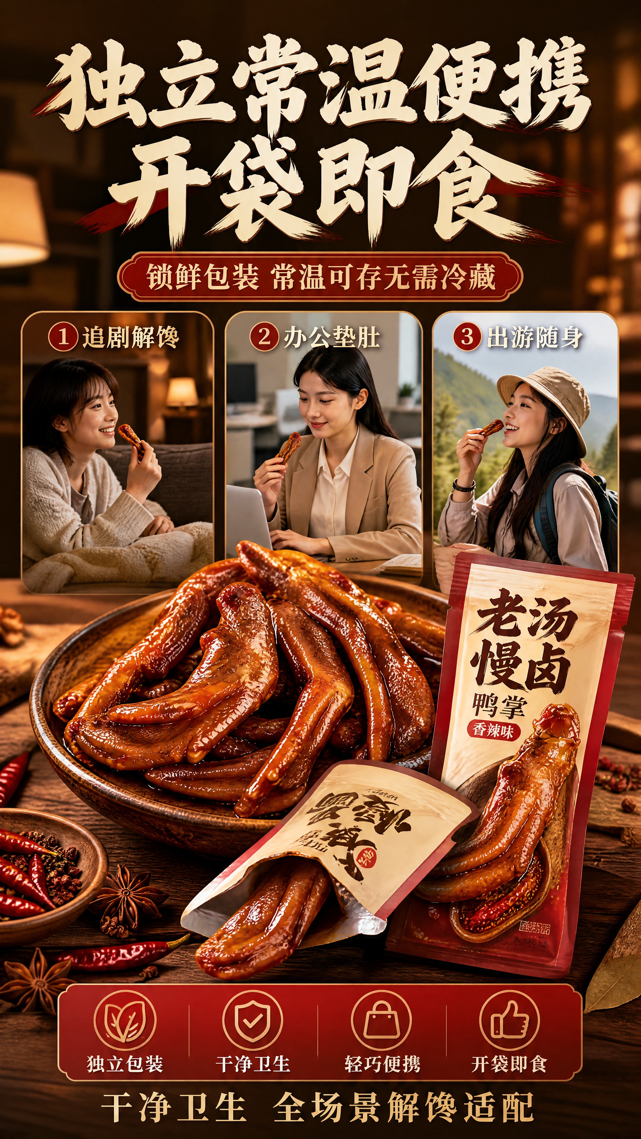 [商品] 使用【图1】老卤鸭掌（香辣味）；保留整只肥硕鸭掌形态… - 图片创意预览