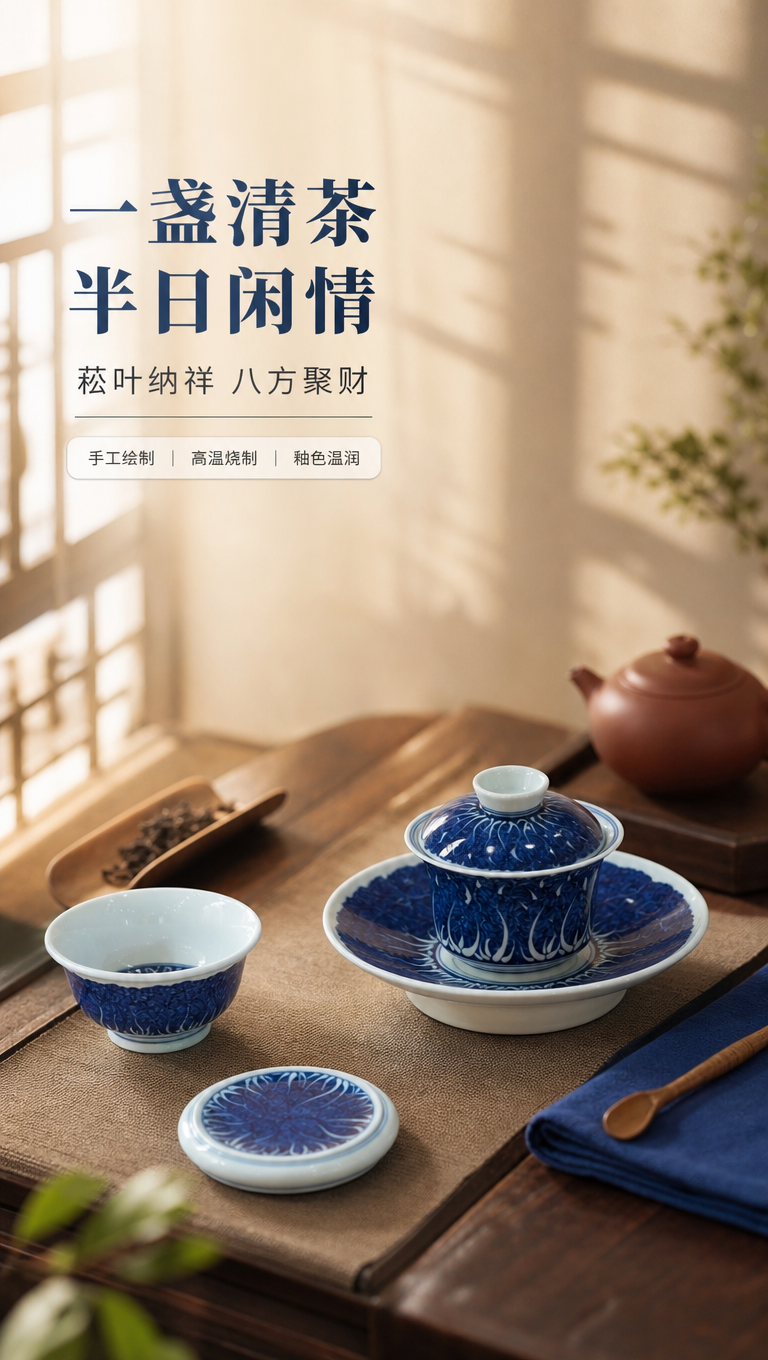 [商品] 使用【图1】艺笙手作八方来财菘叶纳祥青花盖碗套组；保… - 图片创意预览
